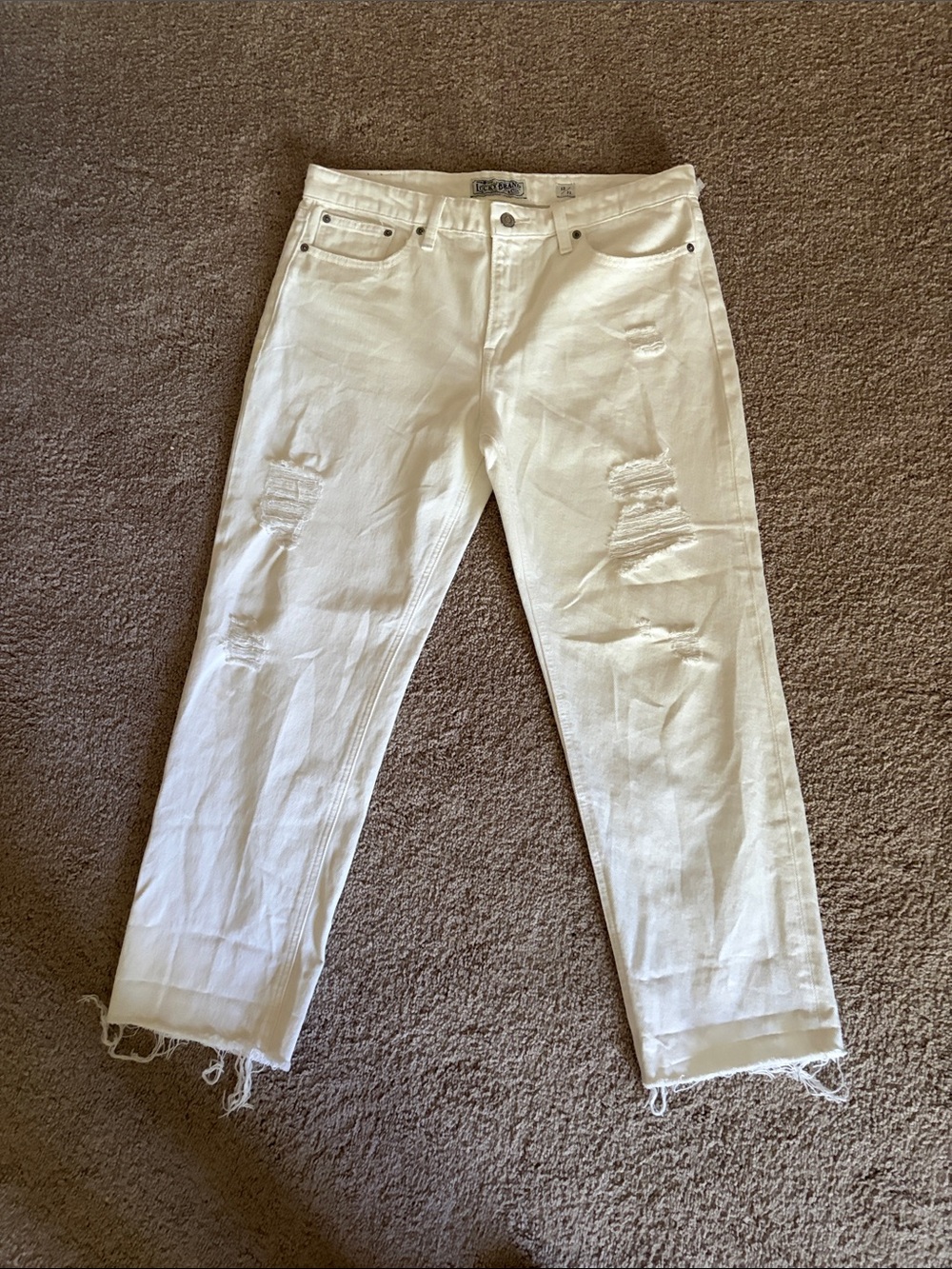 Lucky Brand Sienna boyfriend White Distressed Cropped Jeans 12 New inseam 27